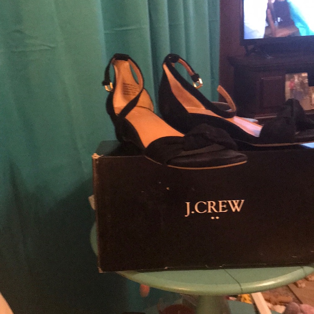 JCREW.  Demi wedge sanders with Top Knot